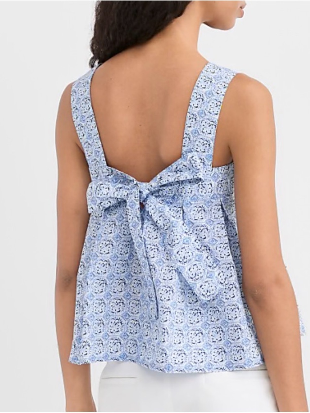 LOFT Mosaic Blue and White Floral Print Tie Back Tank - Picture 2 of 7